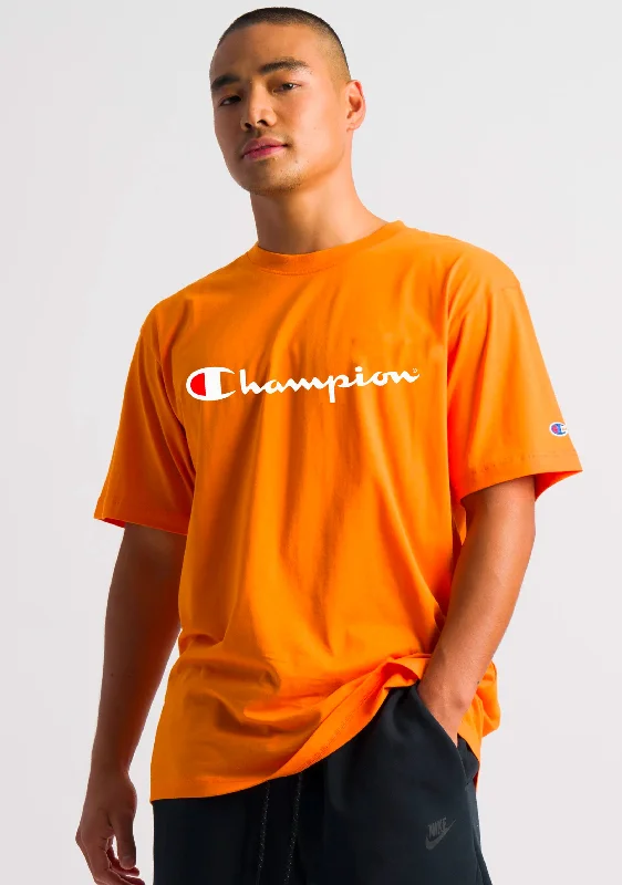 Champion Mens Script Short Sleeve Tee Yellow  <br> AXQPN CEO