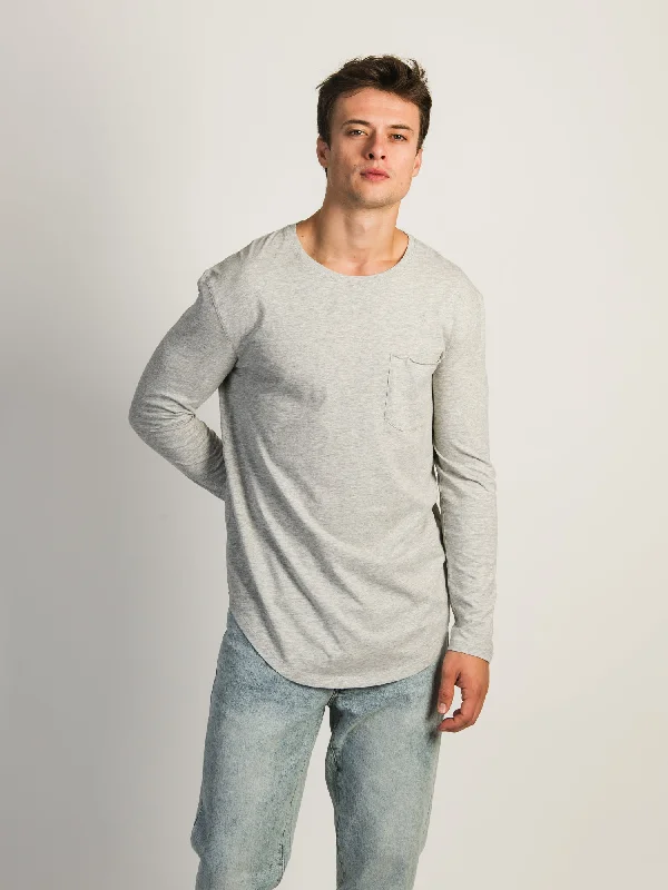 LONG SLEEVE LONGLINE TEE - HEATHER GREY