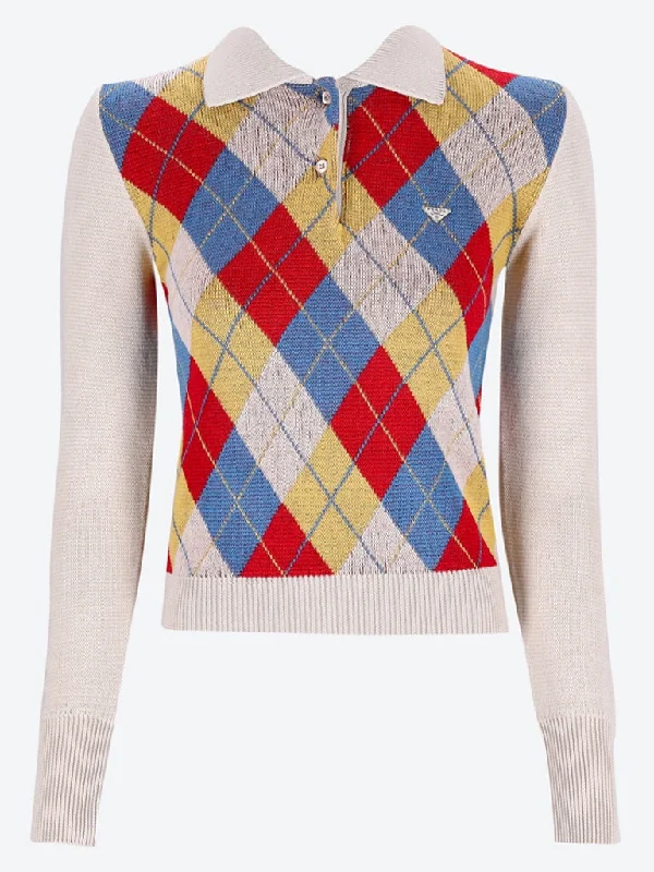 Argyle knit wool polo shirt