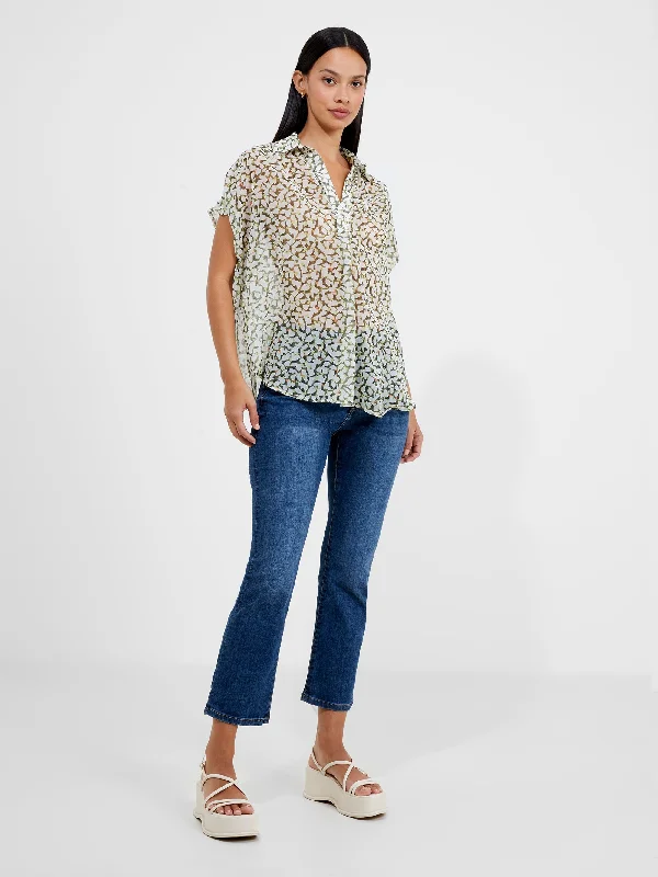 Vee Collar Print Popover Shirt