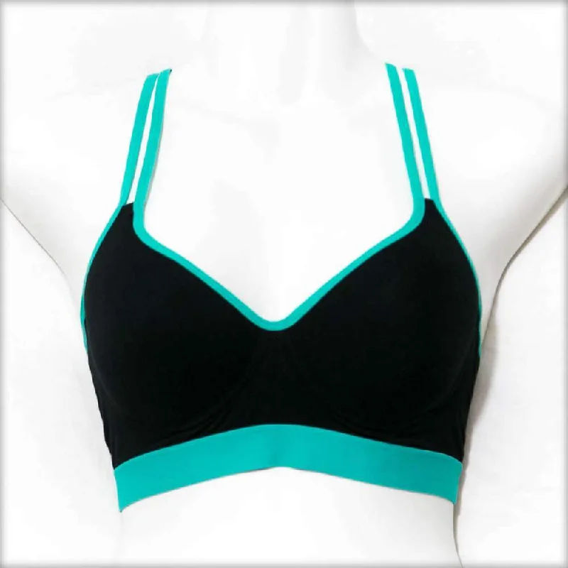 Black & Sea Green Sports Bra