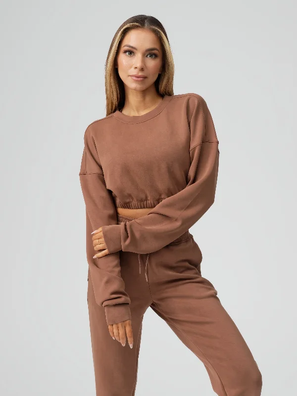 Luxe Long Sleeve Crop - Cocoa