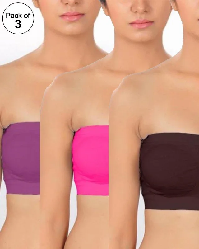 Pack of 3 - Strapless Sports Bra - Soft & Non Padded Bra - Mix Colours