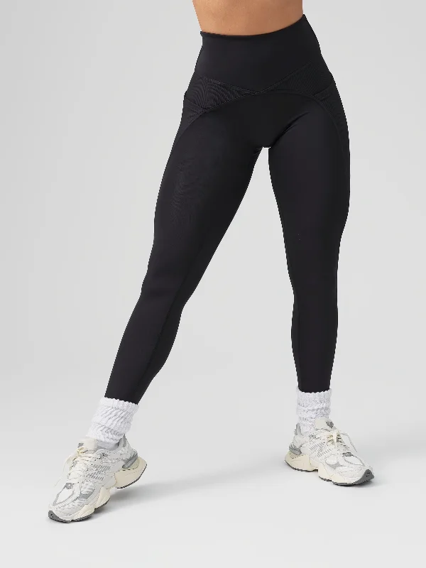 Ribbed Mix Pocket Legging - Onyx Black