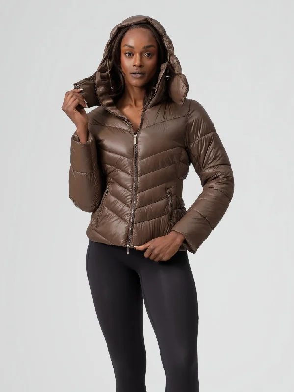 Waist Taper Puffer Jacket - Dark Brown