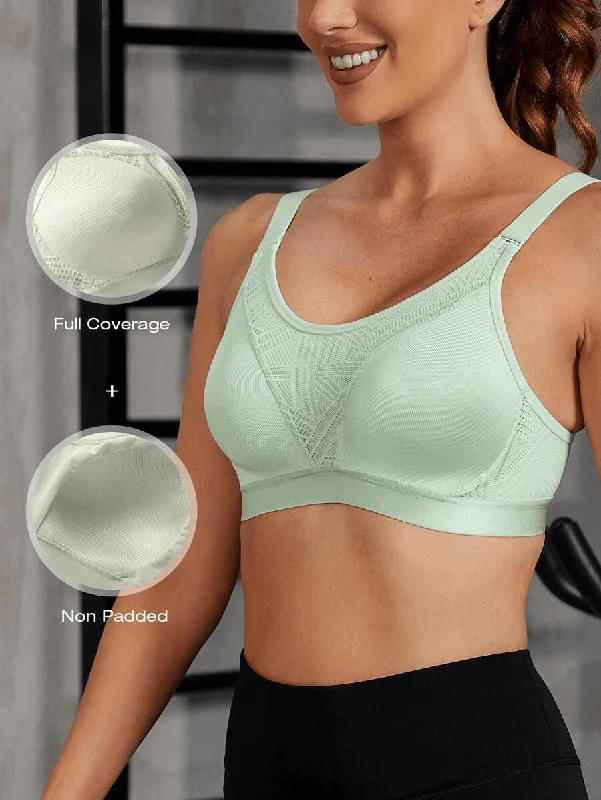 Wireless Full Coverage Workout Bra No Padded Plus Size Cross Back Exercise Sports Bra Green