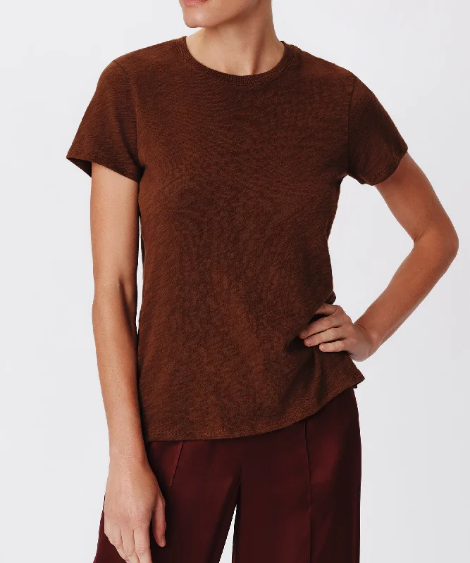 Slub Jersey Schoolboy Short Sleeve Crew Neck Tee - Pecan Brown