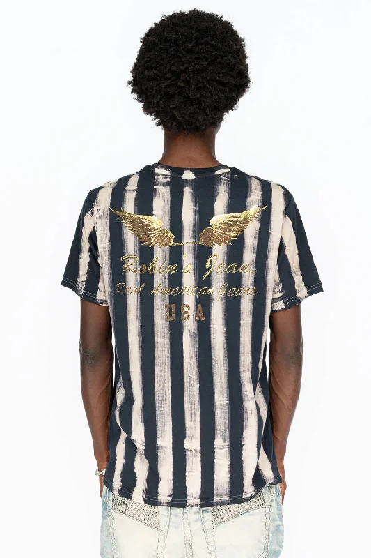 PRISONER BLACK/WHITE T-SHIRT  WITH GOLD WING