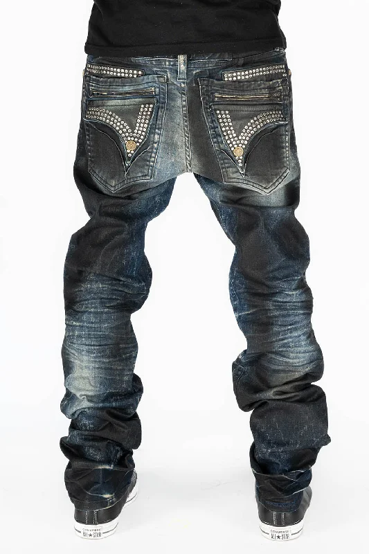 MINI FLAP MENS SLIM JEANS IN 5D SEMI COATING WITH CRYSTALS