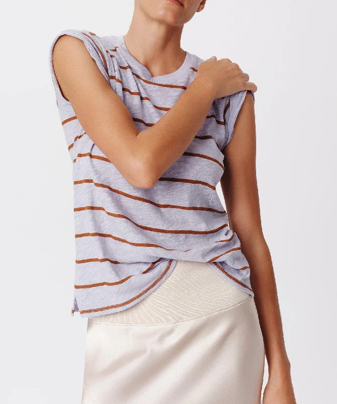 Slub Jersey Stripe Schoolboy Short Sleeve Crew Neck Tee - Skyflower-Cornelian Stone