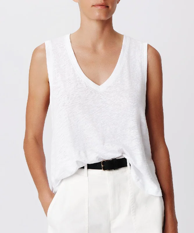 Slub Jersey V-Neck Tank - White